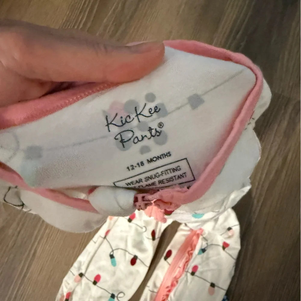 NWOT Kickee Pants Ruffle Pink String Lights Footie with Grips 12-18m